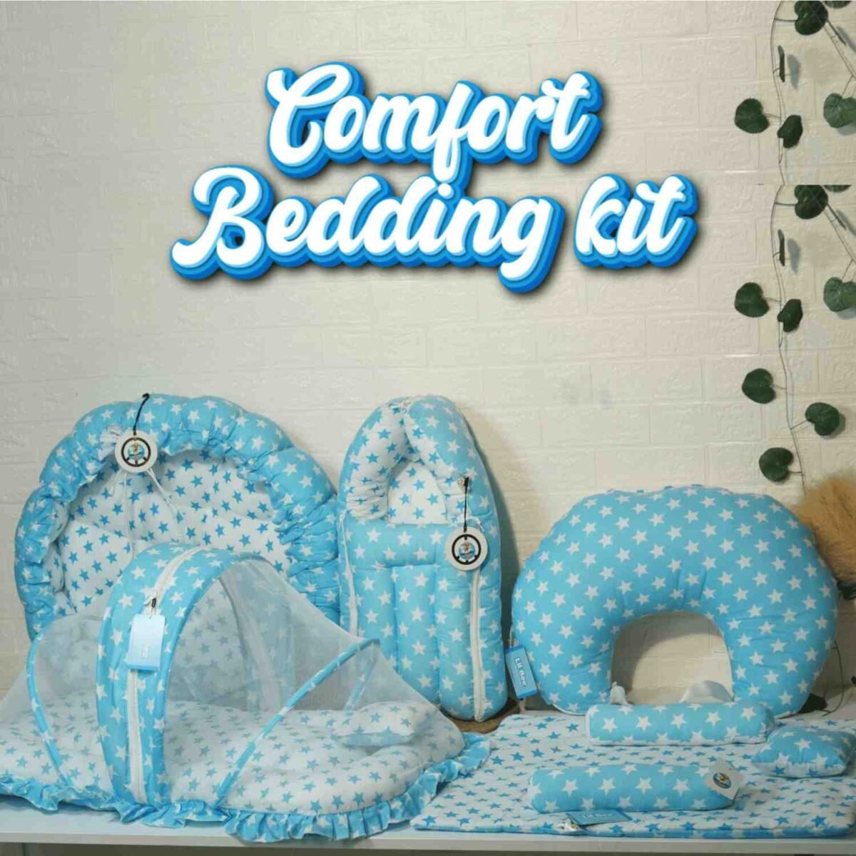 Comfort bedding kit (1) Newborn bedding set | Baby bedding kit India | Carry nest bed combo | Mosquito net bed for baby | Newborn sleep essentials | Baby bolster set | Baby head pillow set | All season baby bedding | LILBEE baby products | Best newborn bedding kit India