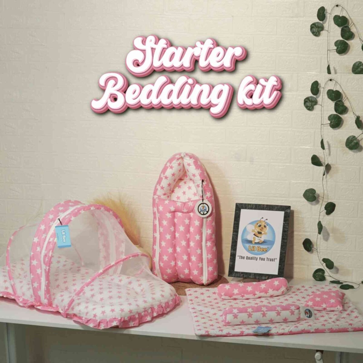 Starter bedding kit (1) Newborn bedding set | Baby bedding kit India | Carry nest bed combo | Mosquito net bed for baby | Newborn sleep essentials | Baby bolster set | Baby head pillow set | All season baby bedding | LILBEE baby products | Best newborn bedding kit India